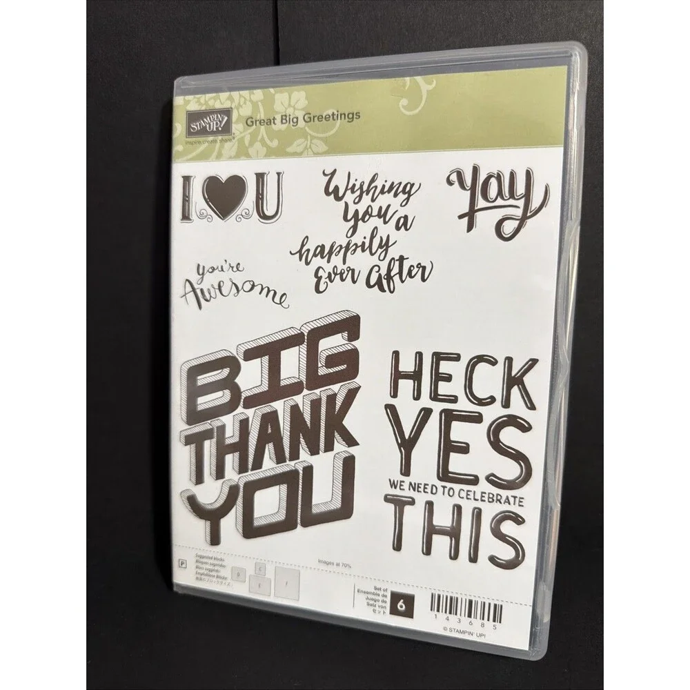 NIB Stampin' Up! Clear Stamp Great Big Greetings Thank u awesome sentiments